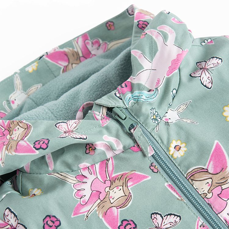 Green light hooded jacket with unicorns print