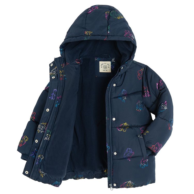 Black zip through hooded winter jacket with sea horse print