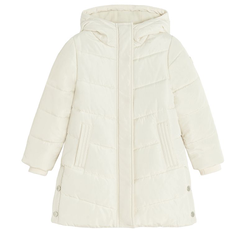 White hooded winter coat