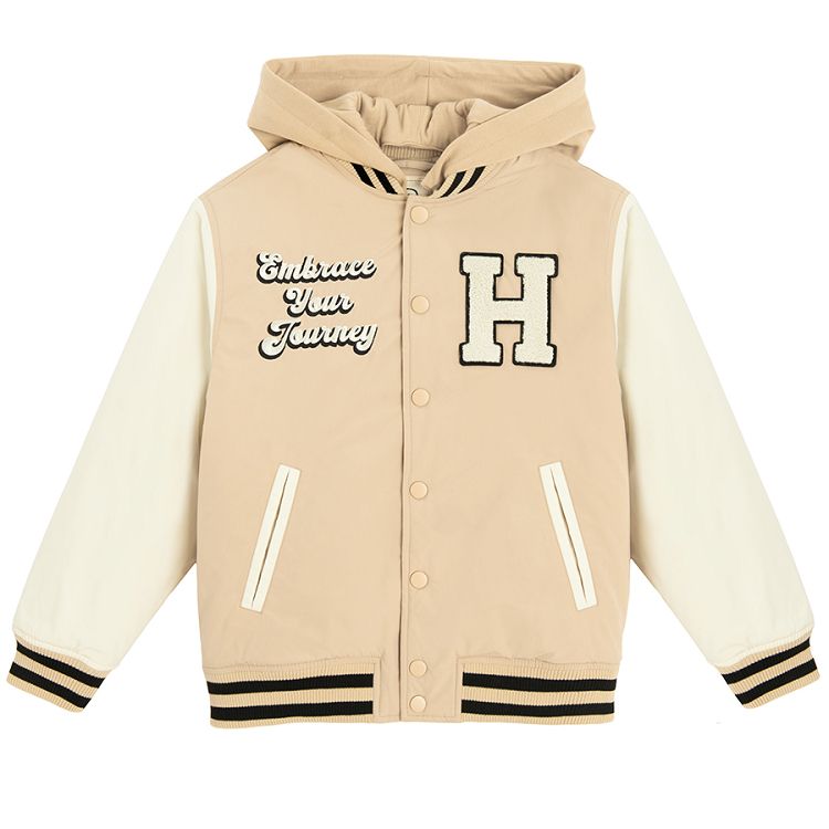 Beige hooded jacket with H print