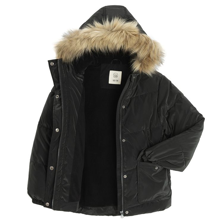 Dark grey winter jacket with fur on the hood