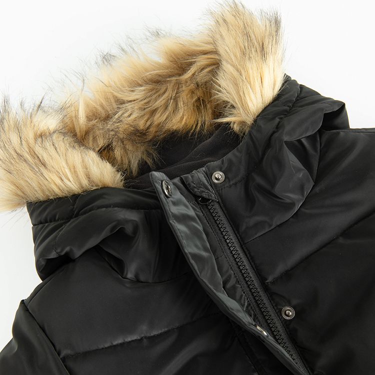 Dark grey winter jacket with fur on the hood