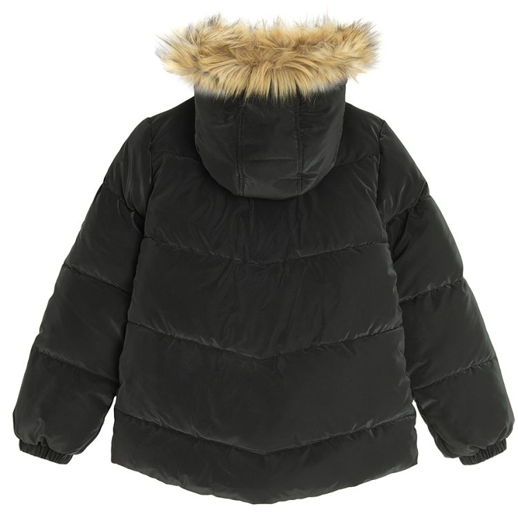 Dark grey winter jacket with fur on the hood