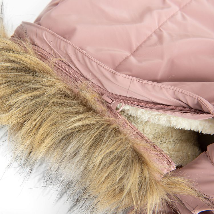 Brown winter jacket with fur on the hood