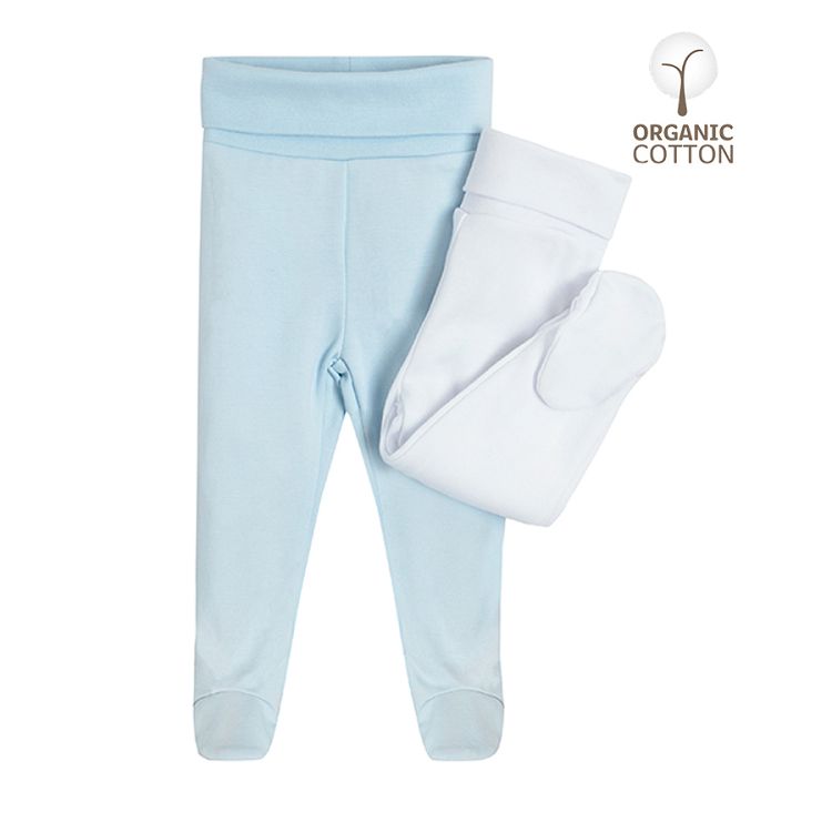 White and light blue footed pants 2-pack