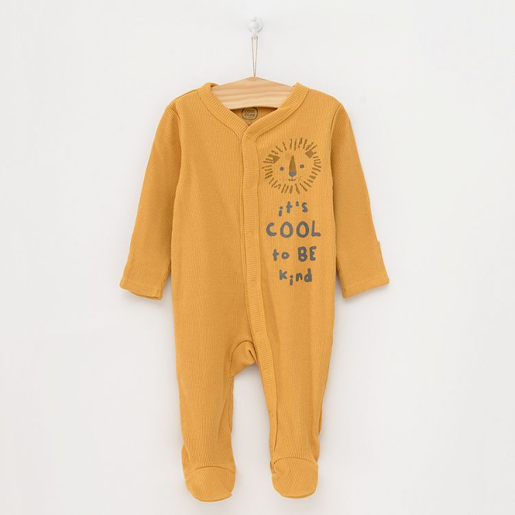 Yellow and grey with lion print organic cotton long sleeve footed bodysuit 2 pack