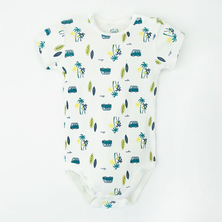 White light blue and stripes short sleeve bodysuits- 3 pack