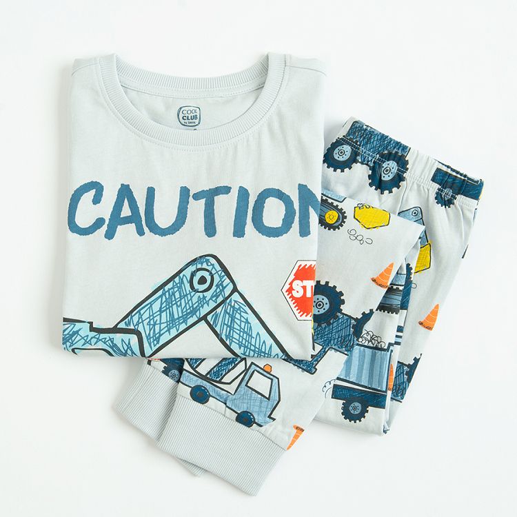 Blue short sleeve and pants pyjamas with trucks print- 2 pieces