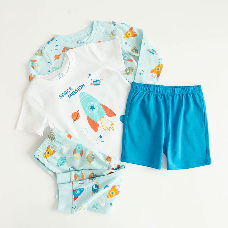 Short sleeve and shorts and lovg sleeve blouse and long pants pyjamas with space mission print- 2 pack