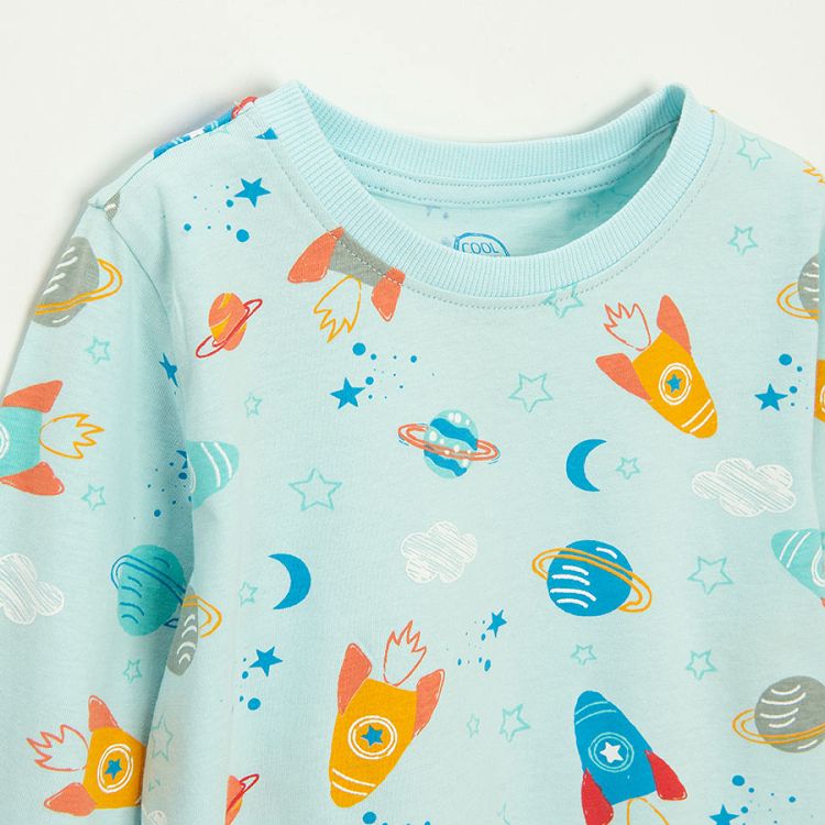 Short sleeve and shorts and lovg sleeve blouse and long pants pyjamas with space mission print- 2 pack