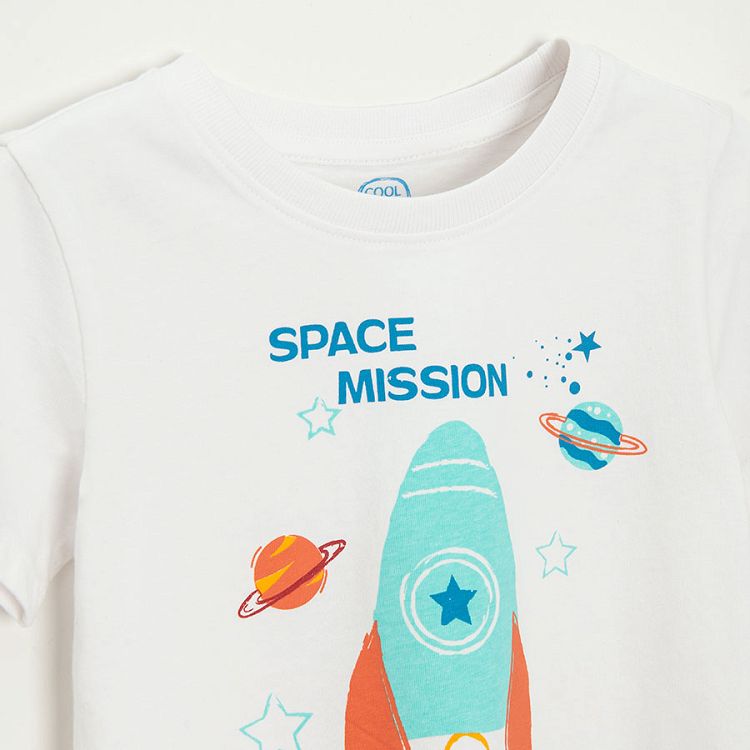 Short sleeve and shorts and lovg sleeve blouse and long pants pyjamas with space mission print- 2 pack