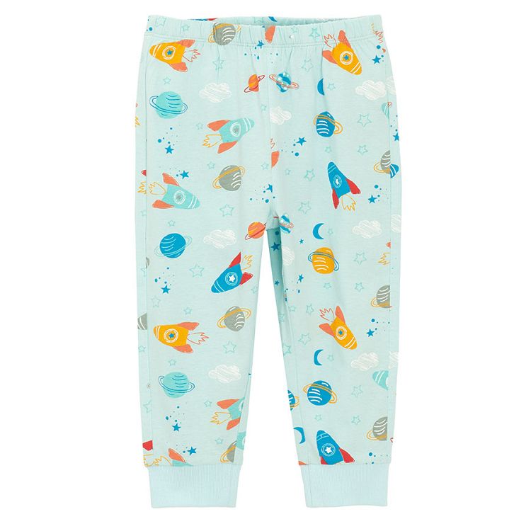 Short sleeve and shorts and lovg sleeve blouse and long pants pyjamas with space mission print- 2 pack