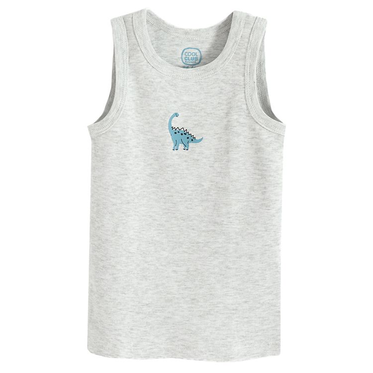 Ecru, light blue and blue underwear vest with dinosaur print- 3 pack