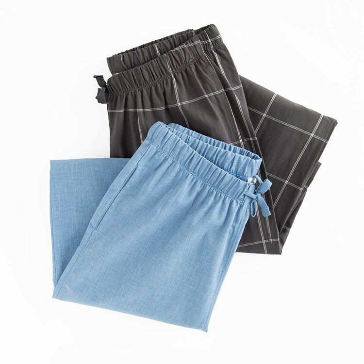 Checked and blue pyjamas pants- 2 pack