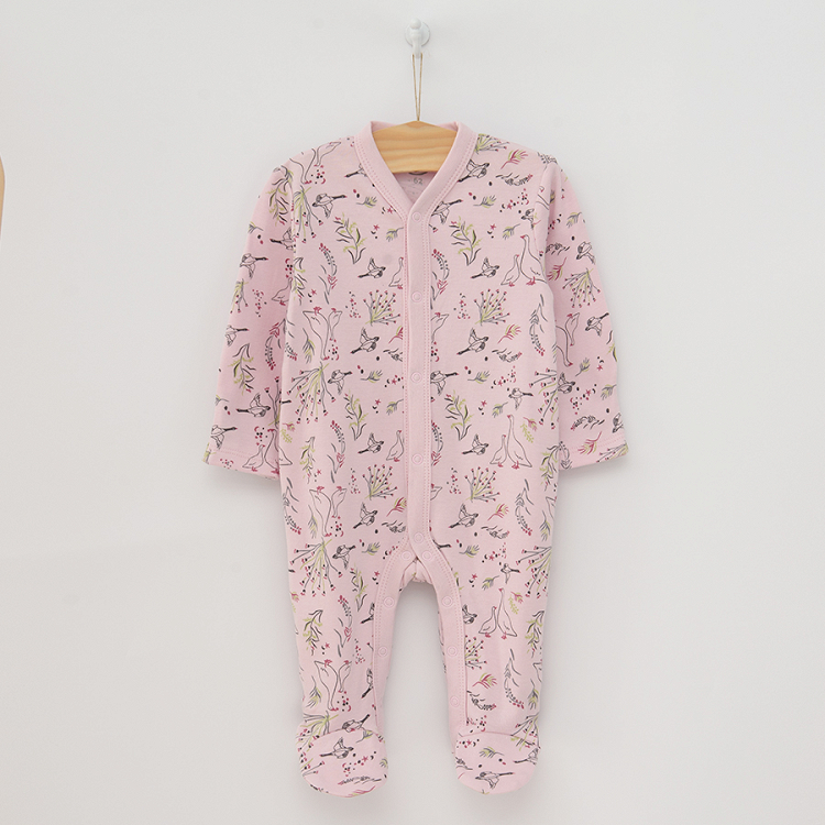 Pink and green long sleeve sleepsuits with geese print- 2 pack