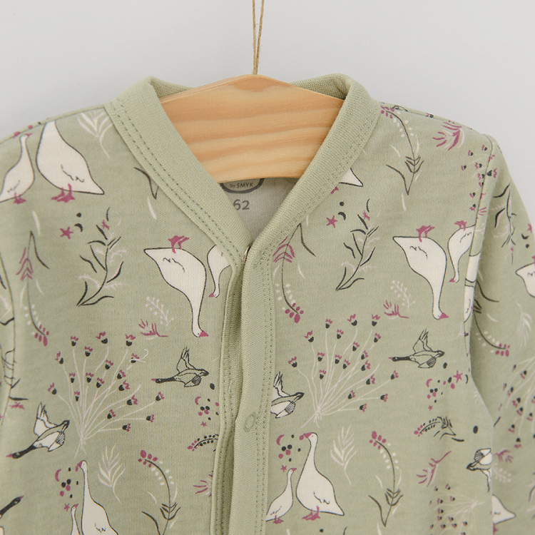 Pink and green long sleeve sleepsuits with geese print- 2 pack