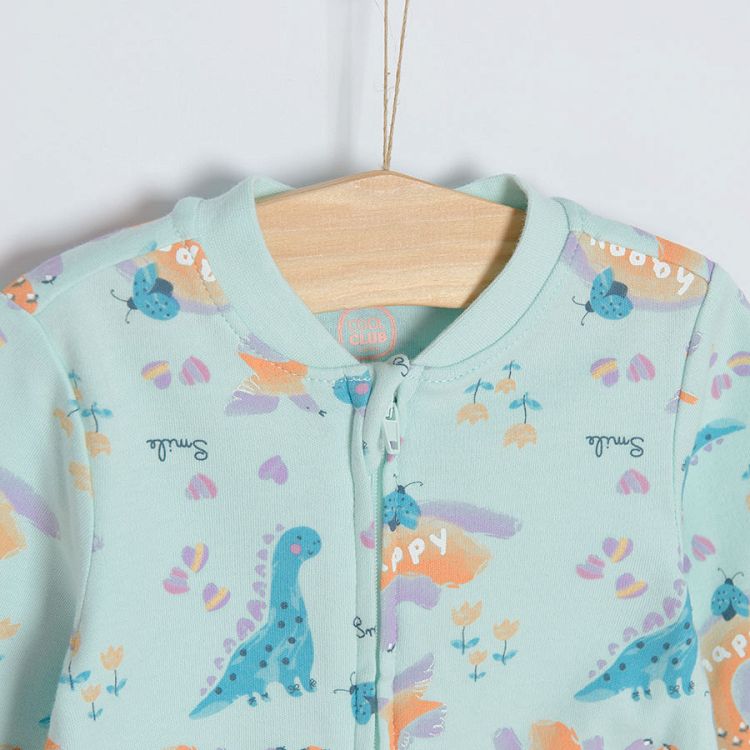 Light pink and light green with dinosaurs print long sleeve footless sleepsuits- 2 pack