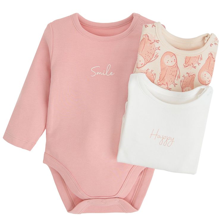 White and pink long sleeve bodysuits- 3 pack