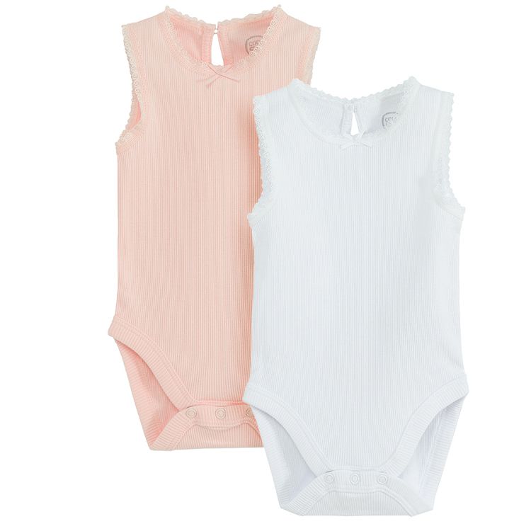 White and pink sleeveless bodysuits - 2 pack