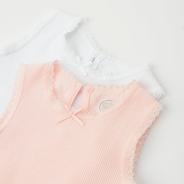 White and pink sleeveless bodysuits - 2 pack