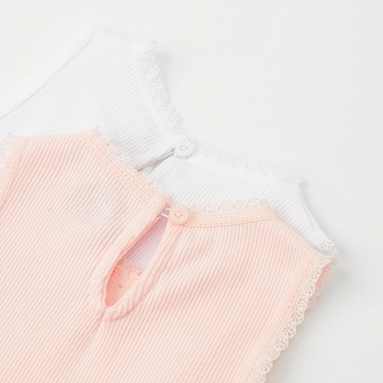 White and pink sleeveless bodysuits - 2 pack