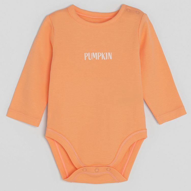 White, beige and dusty pink long sleeve bodysuits with pumpkin prints