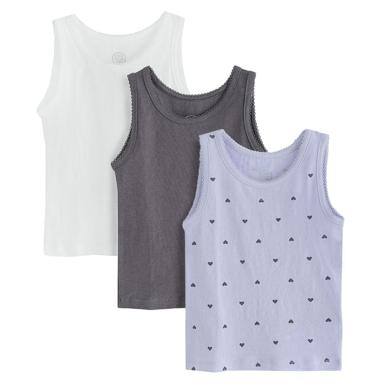 White, grey and pink sleeveless vest- 3 pack