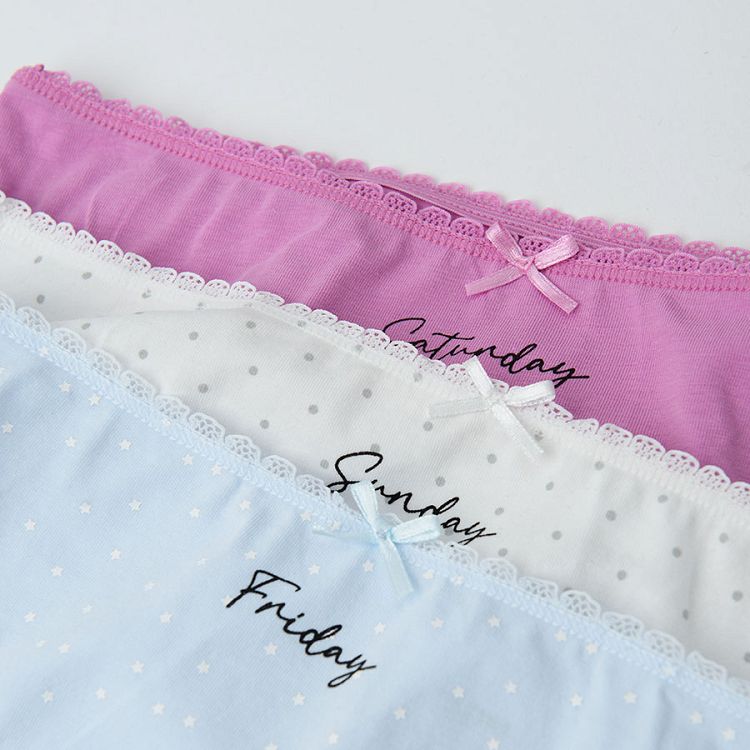 Paster color briefs with the days of the week printed- 7 pack