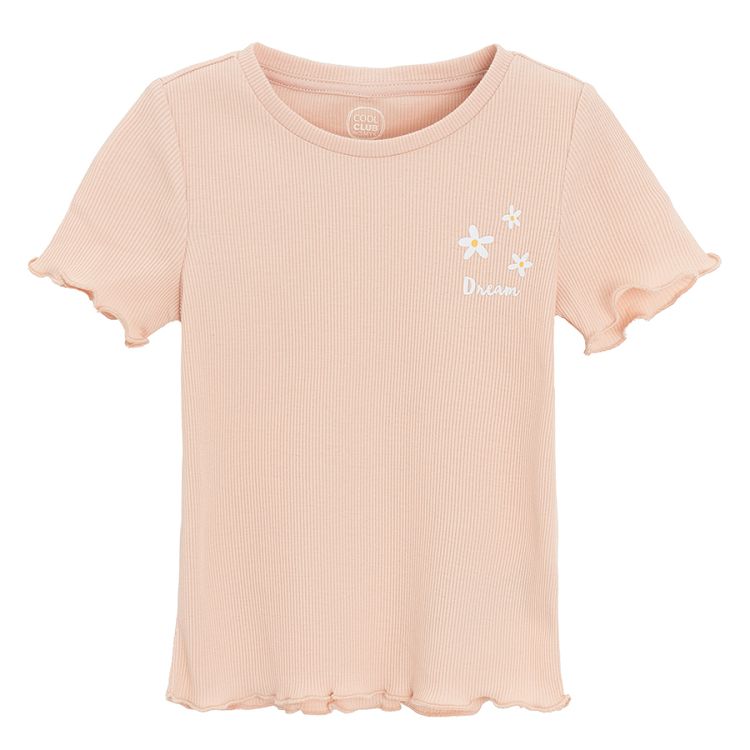 Light pink short sleeve and shorts pyjamas with daisies print