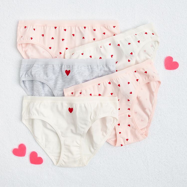 Pastel briefs with hearts print- 5 pack