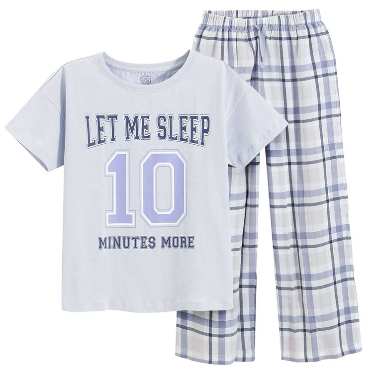 Purple short sleeve and checkered pants pyjama- 2 pieces