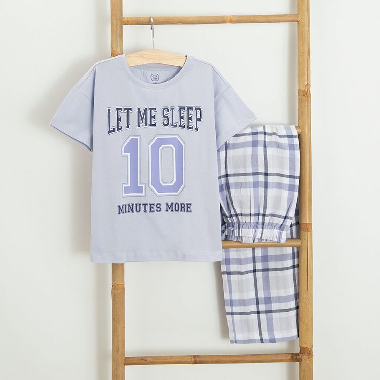 Purple short sleeve and checkered pants pyjama- 2 pieces