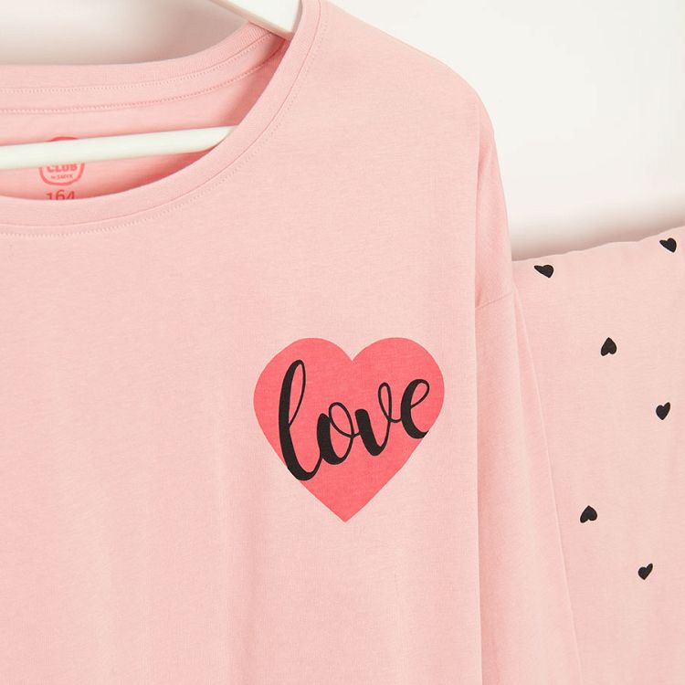 Pyjamas, white short sleeve MORE LOVE & MORE SLEEP print with hearts and shorts and pink long sleeve with long pants- 2 pack