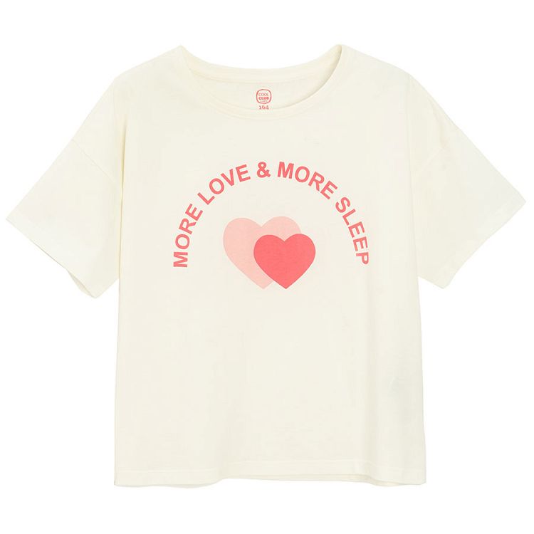 Pyjamas, white short sleeve MORE LOVE & MORE SLEEP print with hearts and shorts and pink long sleeve with long pants- 2 pack