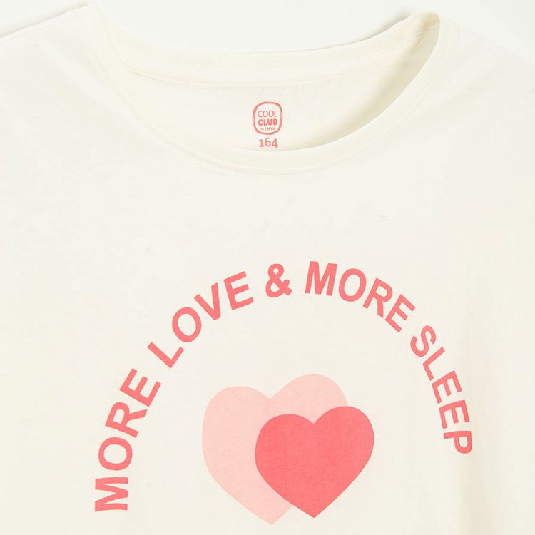 Pyjamas, white short sleeve MORE LOVE & MORE SLEEP print with hearts and shorts and pink long sleeve with long pants- 2 pack