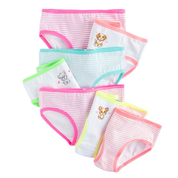 Pastel color striped briefs with puppies print- 7 pack