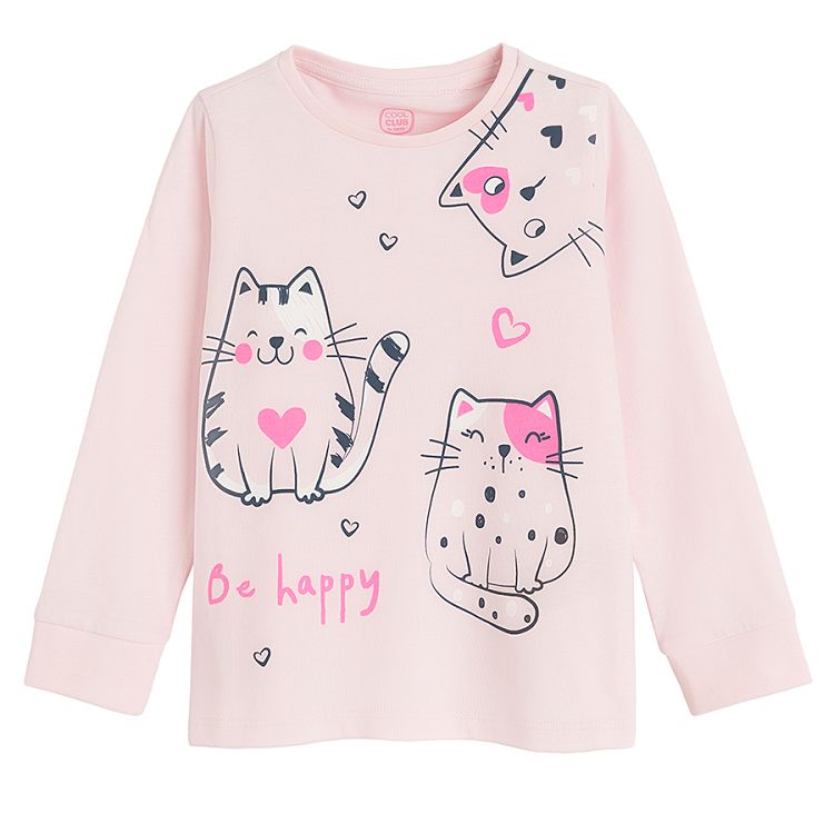 Pink long sleeve and pants pyjamas with kittens print - 2 pieces