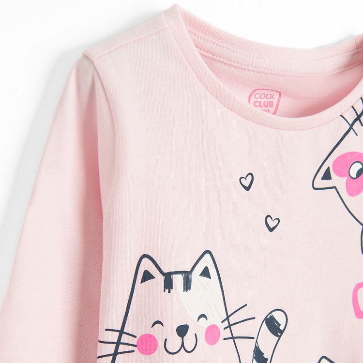 Pink long sleeve and pants pyjamas with kittens print - 2 pieces