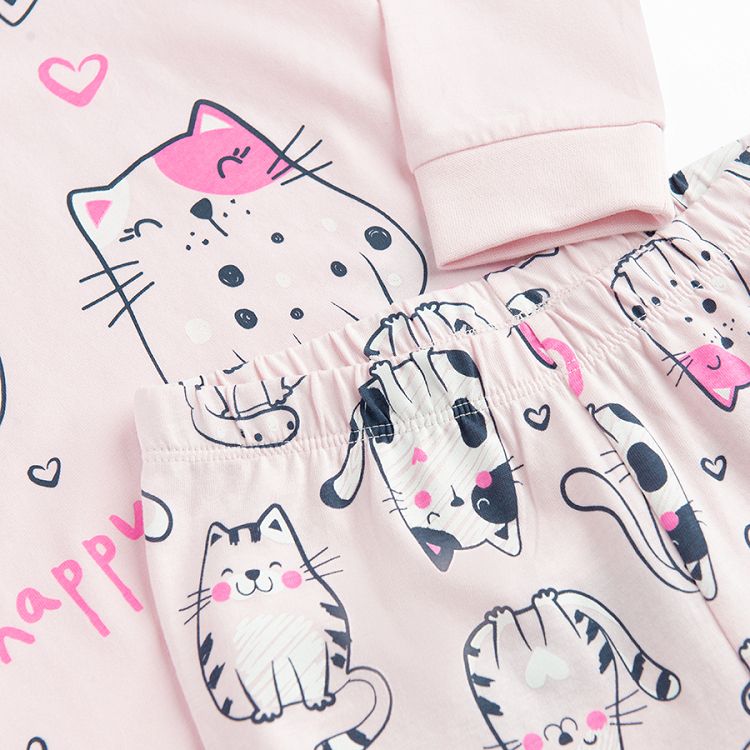 Pink long sleeve and pants pyjamas with kittens print - 2 pieces