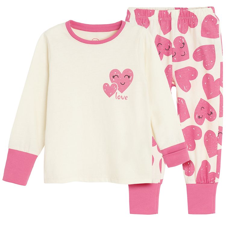 White with pink long sleeve blouse with white and red hearts pants pyjamas