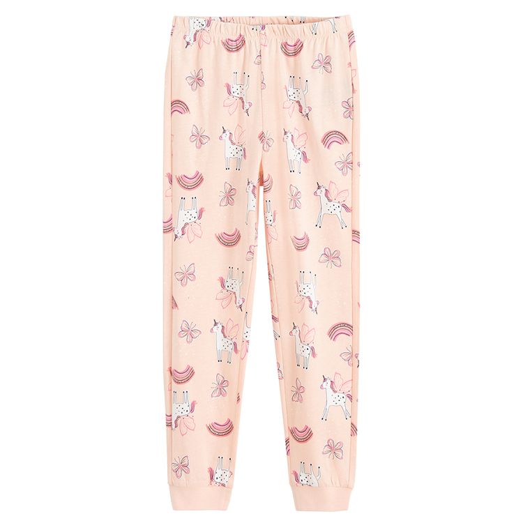 Pink and white long sleeve blouse and pants pyjamas with unicorn print- 2 pack