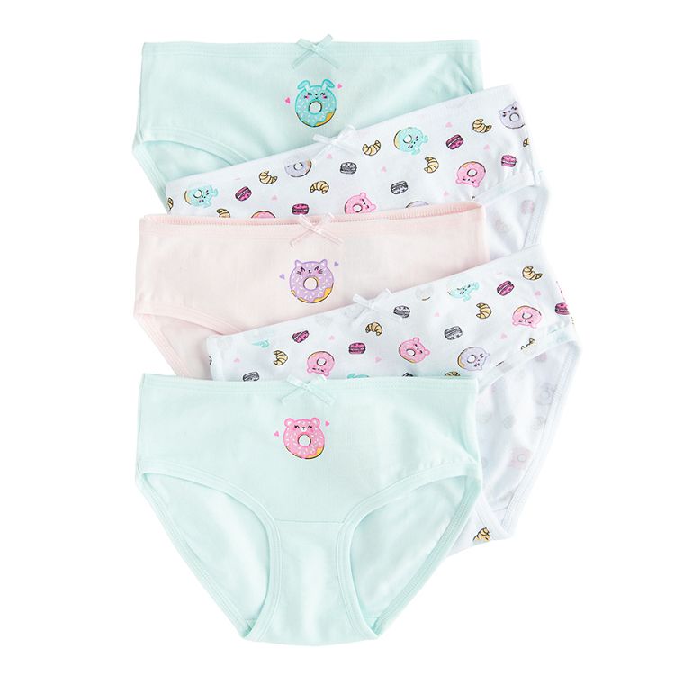 Pastel color briefs with donuts print- 5 pack