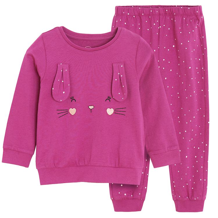 Burgundy long sleeve blouse and pants pyjamas with bunny print