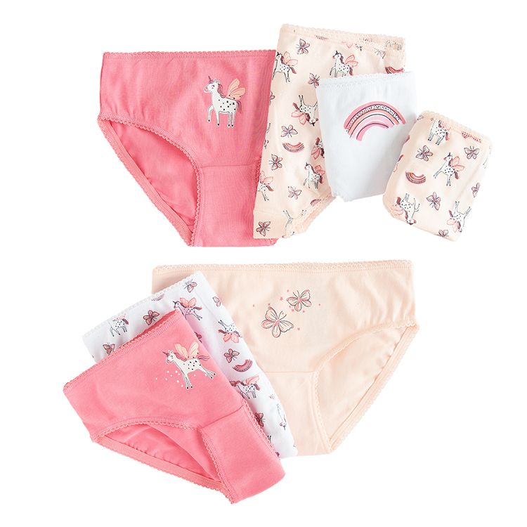 White and pink briefs with unicorn print- 7 pack