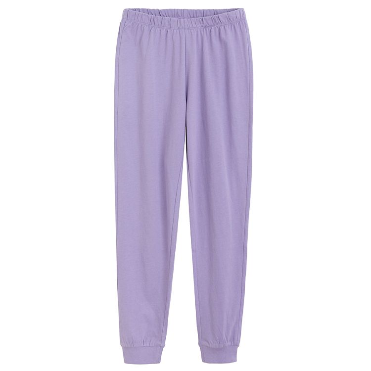 White long sleeve and purple pants pyjamas- 2 pieces