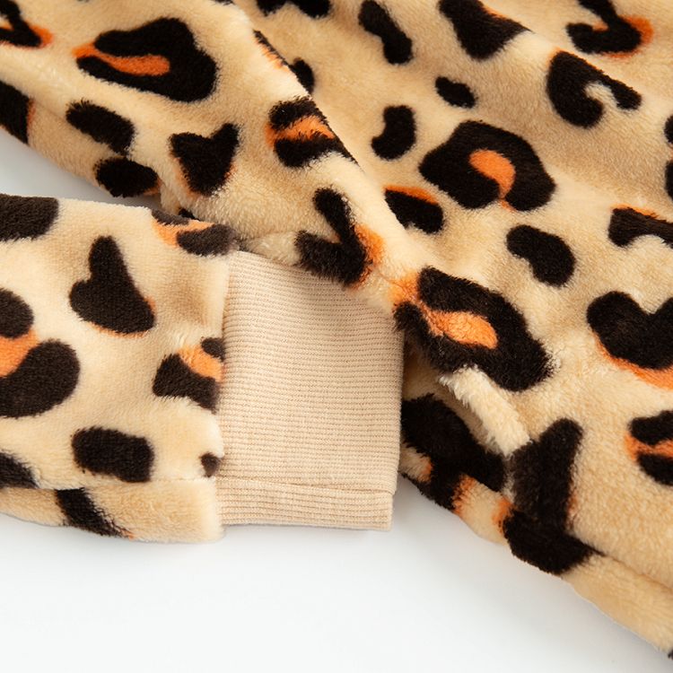 Animal print hooded footles overall