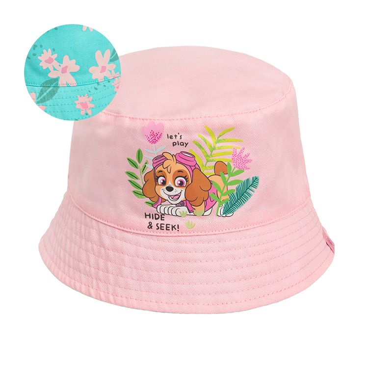 Paw Patrol print and light blue with flowers reversible summer hat