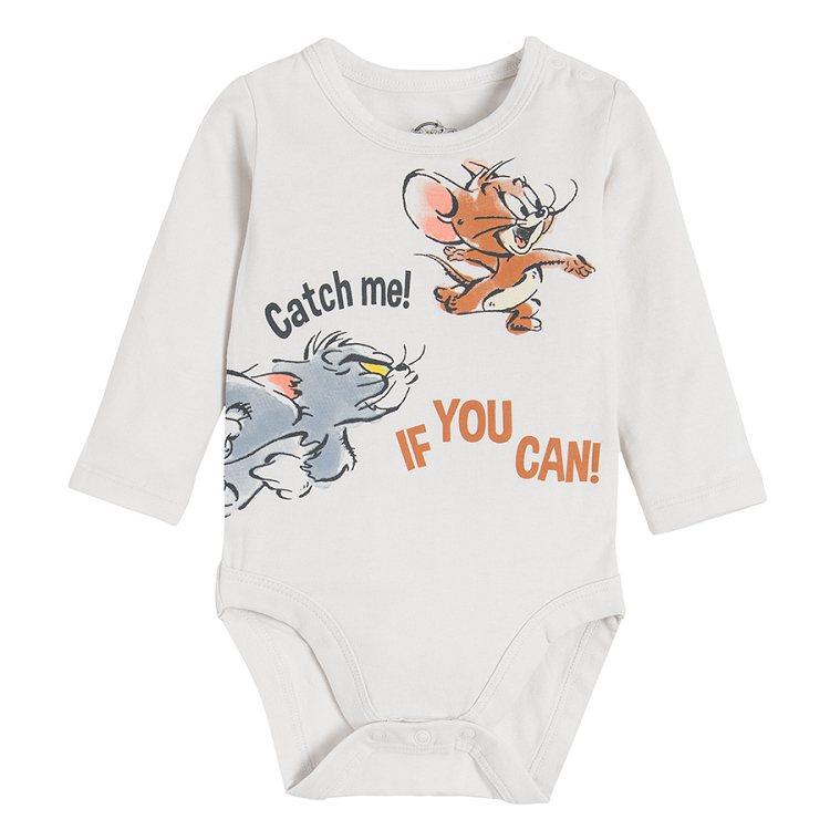 Tom and Jerry light grey long sleeve bodysuit