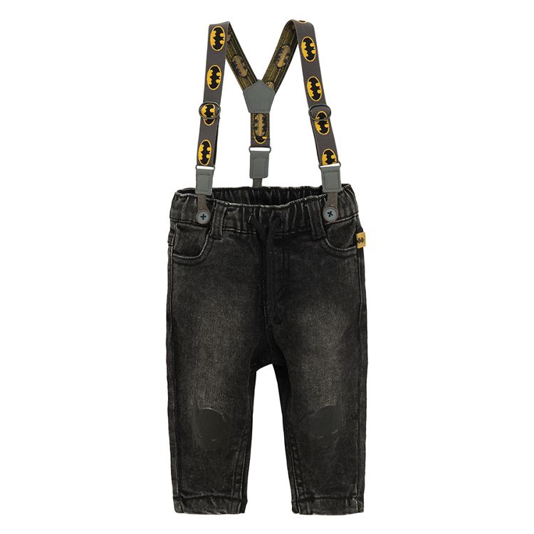 Batman dark grey denim pants with suspenders