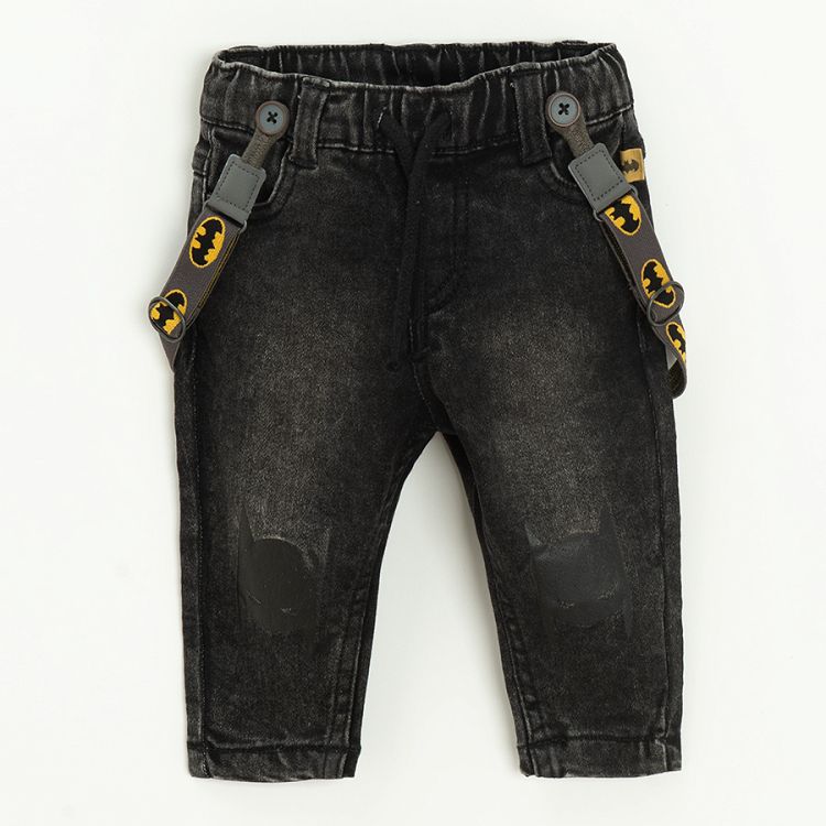 Batman dark grey denim pants with suspenders